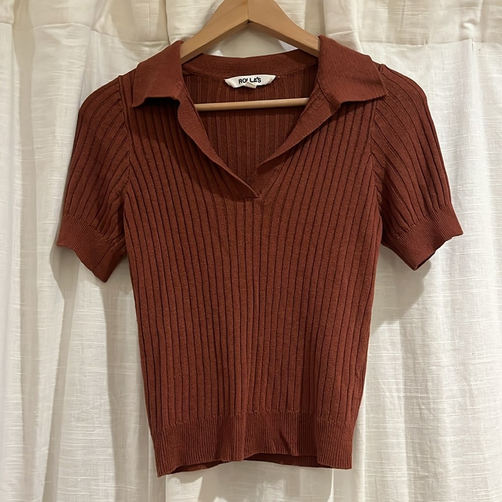 ROLLA'S Rust Ribbed Short-Sleeve Polo Top - Picture 9 of 10